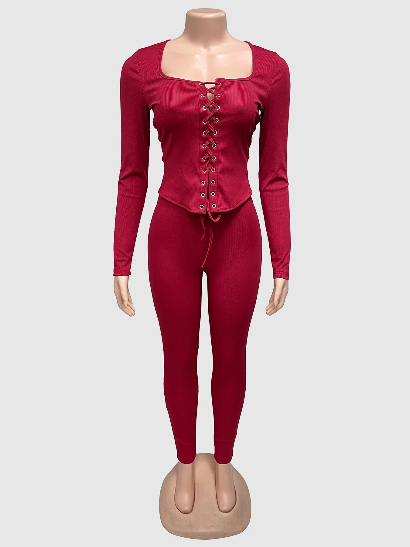 Weird Puss Hottie Tracksuits 2-Piece Set Women Shirring Square Collar Crop Top+Pants Matching Simple Sporty Stretch Slim Outfits