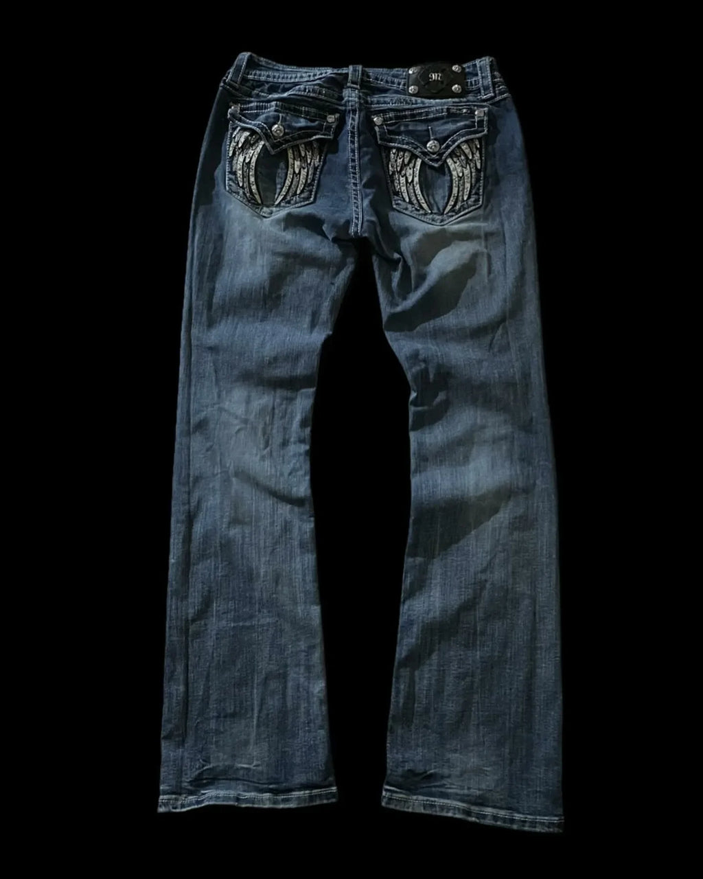 Hip Hop Low Waist Slim Jeans Wings Y2K American Fashion Retro Graphic Embroidered Blue Jeans Street Harajuku Goth Wide Legs