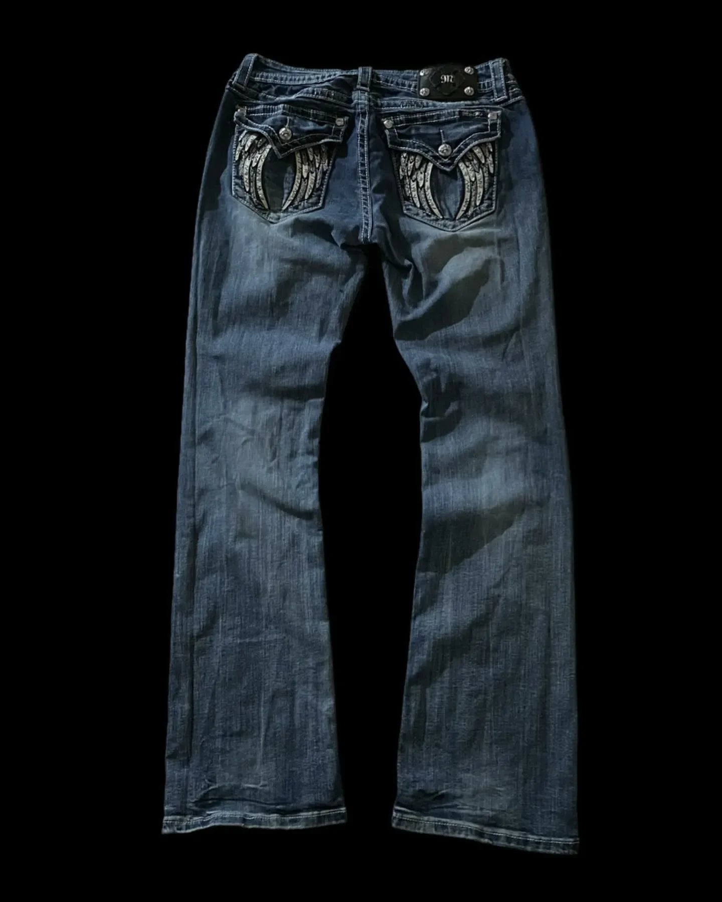 Hip Hop Low Waist Slim Jeans Wings Y2K American Fashion Retro Graphic Embroidered Blue Jeans Street Harajuku Goth Wide Legs