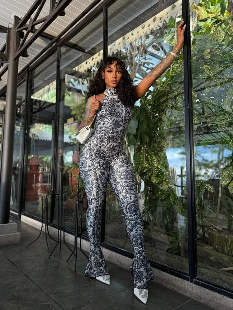 Weird Puss Backless Jumpsuit Women Sexy Summer Sleeveless Tight Arabesques Midnight Stretch Peach Buttocks Streetwear Overalls