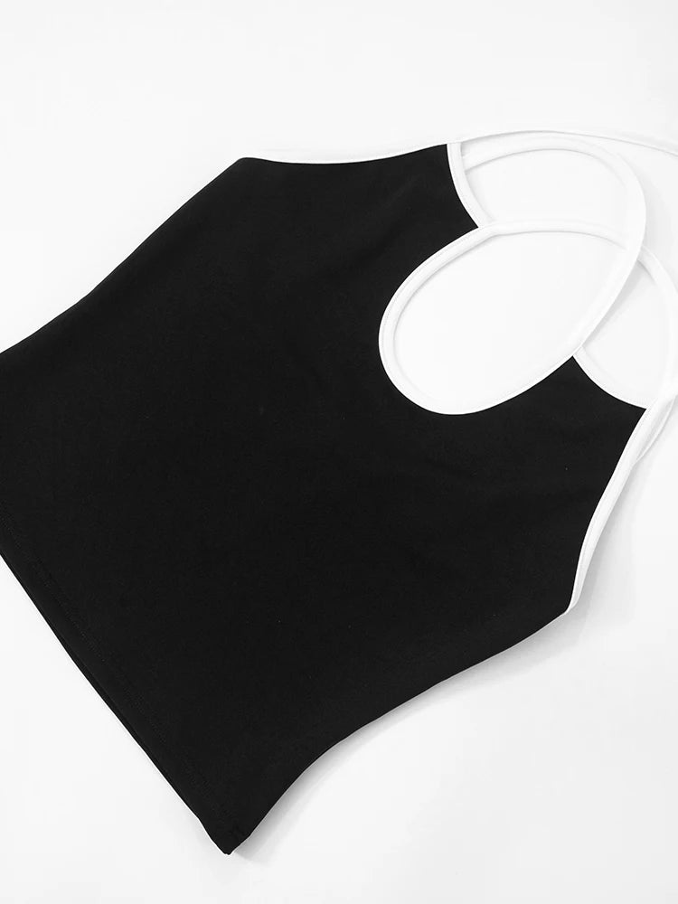Weird Puss Casual Tracksuit 2 Piece Set Women Contrast Lace-Up Halter Backless Camisole+Stretch Pants Simple Fashion Outfits