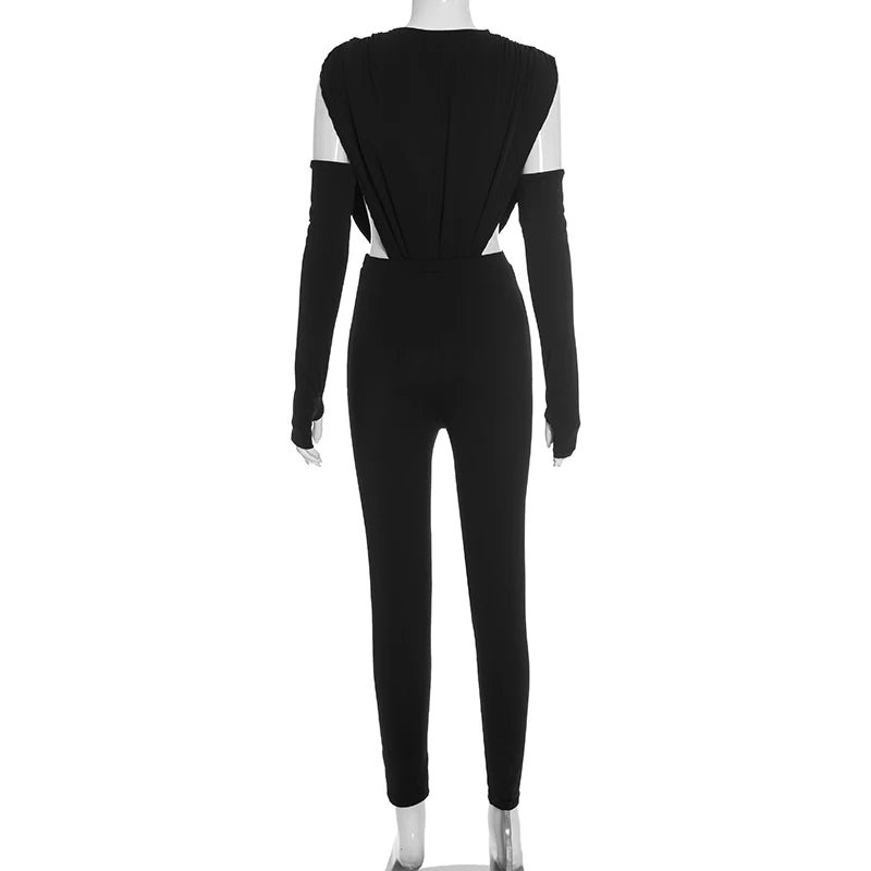 Weird Puss Sexy Women Tracksuit 3 Piece Set Fall Trend Side Split Bodysuit+Gloves+Leggings Matching Hipster Activity Streetwear