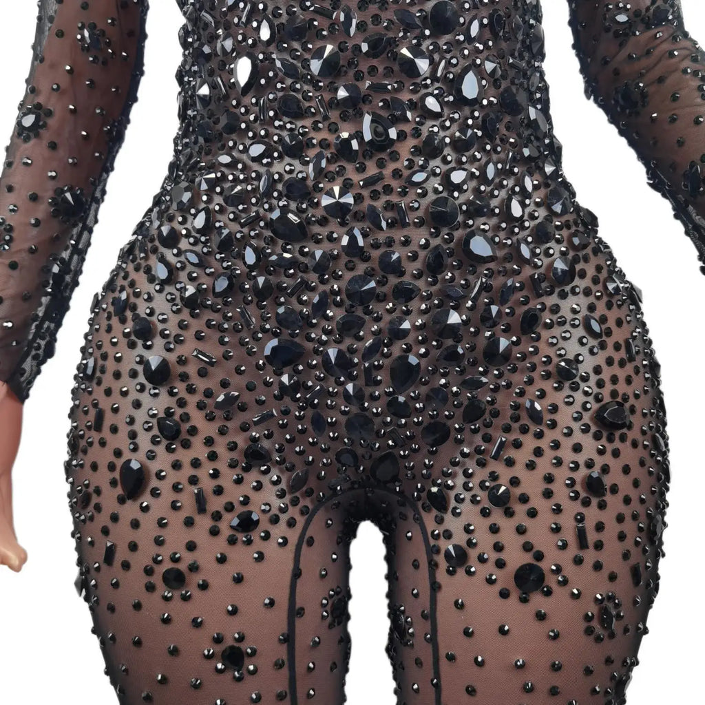 Sexy Diamond Crystal Bodycon Rompers Showgirl Festival Outfit Dancer Bodysuit Women Birthday Celebrate Party Rhinestone Jumpsuit
