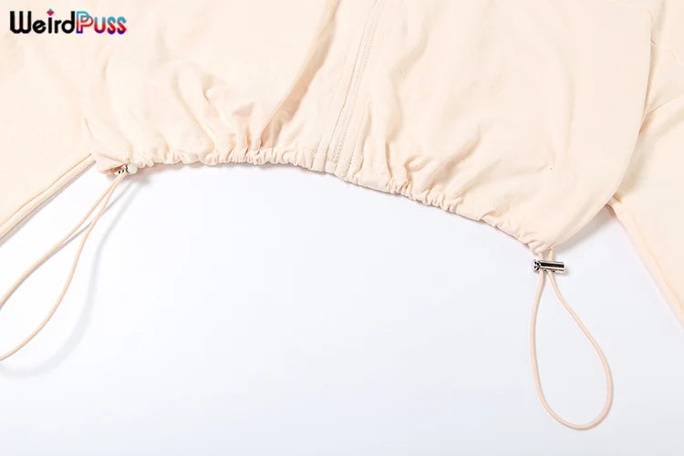 Weird Puss 2024 Autumn Women 2 Piece Set Casual Tracksuit Zipper Thin Drawstring Jacket+Leggings Matching Streetwear Sporty Suit