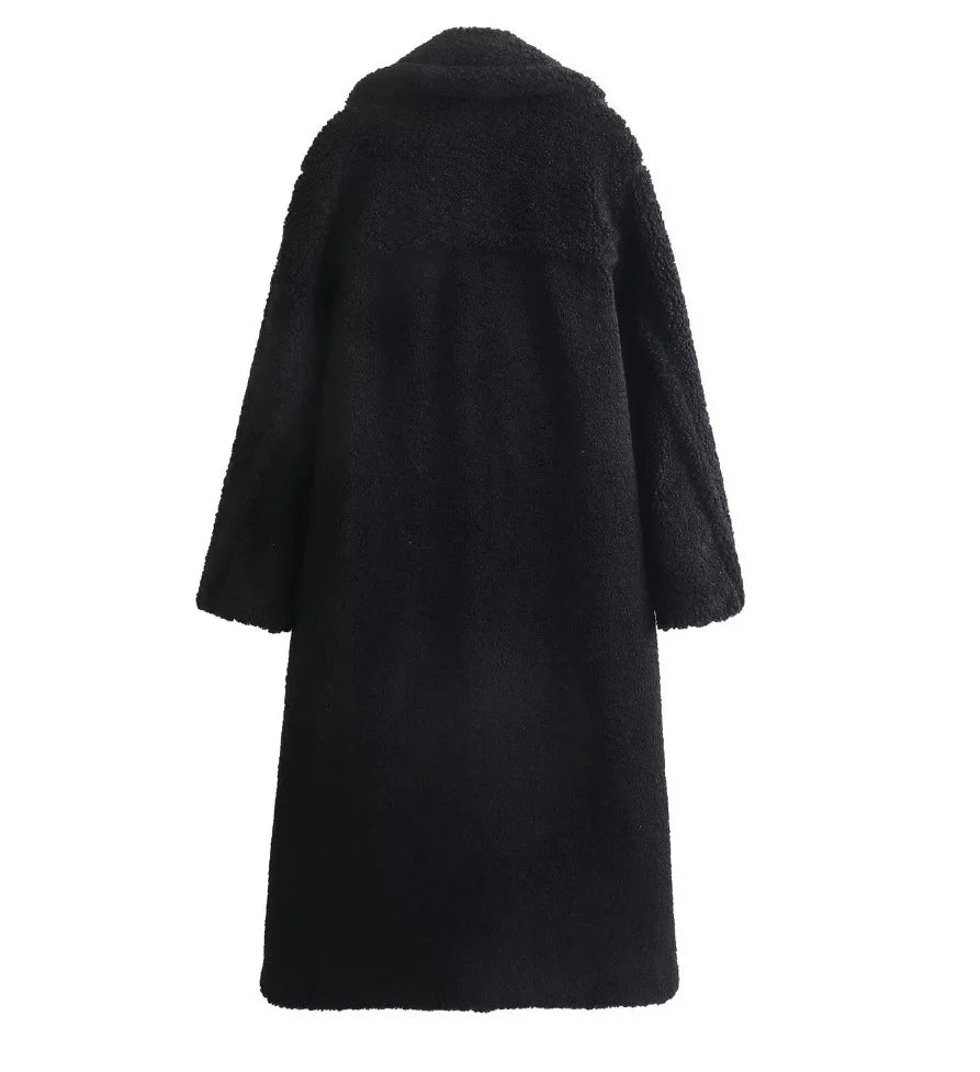 Coats Women Long Coat Turn Down Collar Full Sleeve Thick Warm Y2k Streetwear Elegant Jackets Open Stith Autumn Winter 2025