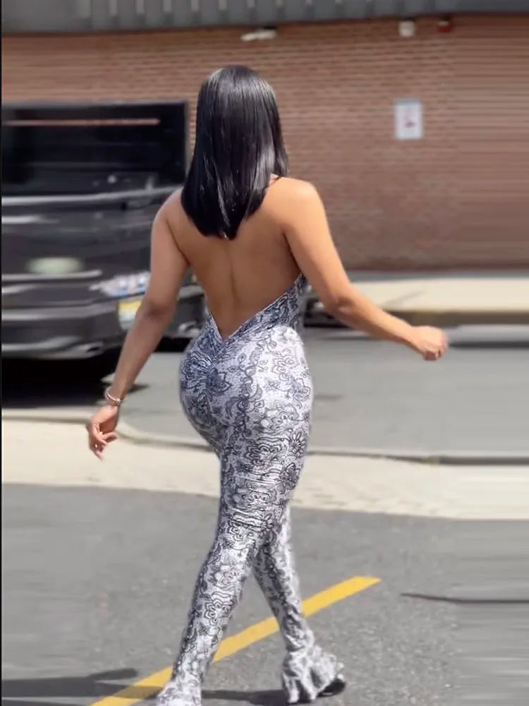 Weird Puss Backless Jumpsuit Women Sexy Summer Sleeveless Tight Arabesques Midnight Stretch Peach Buttocks Streetwear Overalls